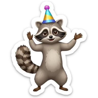 a full body raccoon celebrating / dancing  sticker