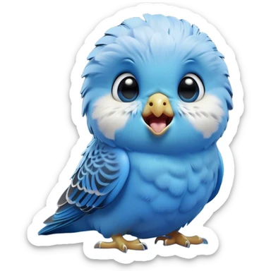 Cinematic Cute Yawning Blue Budgie Portrait Emoji, Head tilted slightly with a dramatic, wide-open yawn, showcasing a soft, downy blue feathered fur with gently drooping wings, round dark eyes barely open in drowsy contentment, Simplified yet irresistibly adorable features, highly detailed, glowing with a soft, cozy glow, high shine, relaxed yet expressive, stylized with a touch of whimsy, bright and endearing, soft glowing outline, capturing the essence of a sleepy yet affectionate budgie, so drowsy it feels like it could stretch out of the screen and curl up for a nap! sticker