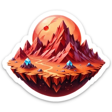 crystal mars planet, surface covered in glowing crystals mountains and dust sticker