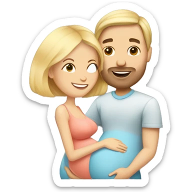 Pregnant blonde with a bob with brown haired husband sticker