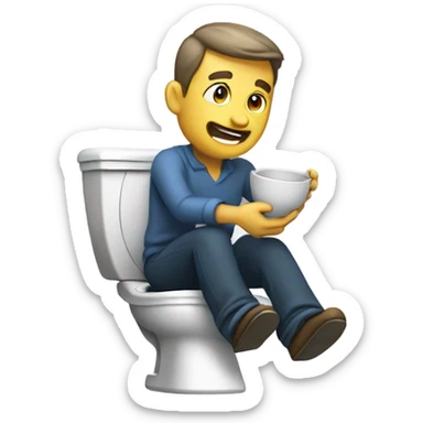 clothed man on toilet holding bowl and throwing up sticker