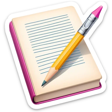 Illustration icon, pencil and paintbrush under illustrated page of book, colorful sketch, simple lines, minimalistic style, transparent background. sticker