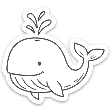 hand-drawn outlined Moby Dick whale icon, sketchy, playful sticker