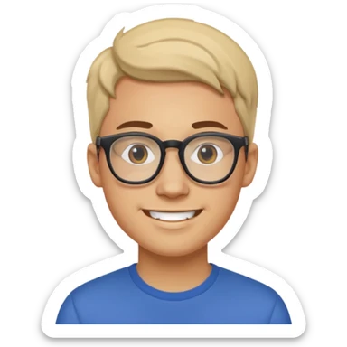 a man in his early 20s wearing glasses for a tech company, his job is marketer, extroverted sticker