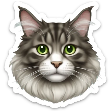 Maine Coon cat with forest color and white chin and green eyes sticker