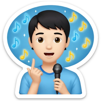 Beautiful Boy with black hair singing karaoke funny light blue aesthetic background with lights sticker