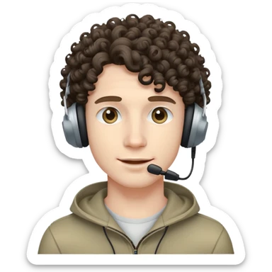 Guy with curly hair pale skin and a gaming headset  sticker