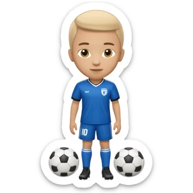 Apple iOS emoji style soccer player standing, front view, glossy 3D, stadium lights sticker