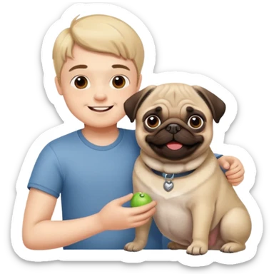 Make a pug and a boy playing  sticker
