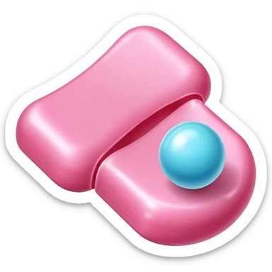 a piece of chewing gum, pink bubble gum, candy sticker