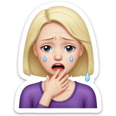 Woman choking herself crying  sticker