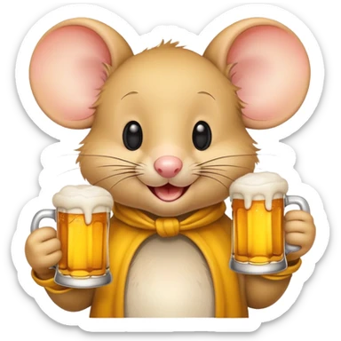Cute cartoon mouse happily holding a beer mug sticker