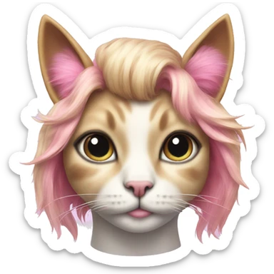 Unicorn cat with a high fashion mullet that’s pink sticker
