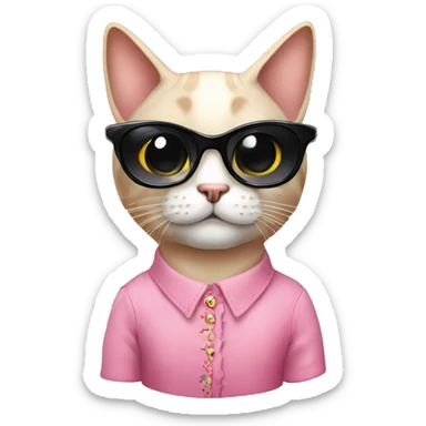 A siames Cat wearing a pink dress with black sun glasses sticker