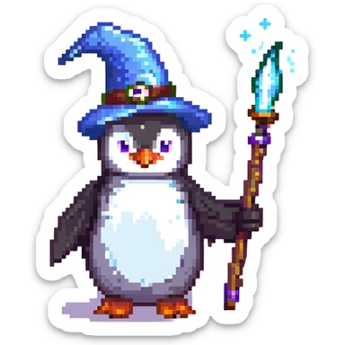 A penguin wizard with a mystical glow and a wand sticker