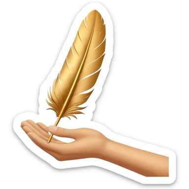 3D perspective hand holding premium golden ink feather sticker