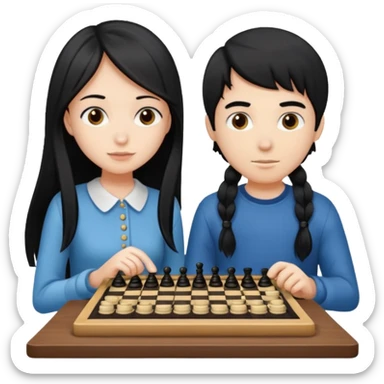 Boy with normal hair and girl with long black hair playing checkers  sticker