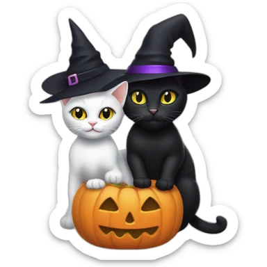 witch black cat and witch white cat sticker