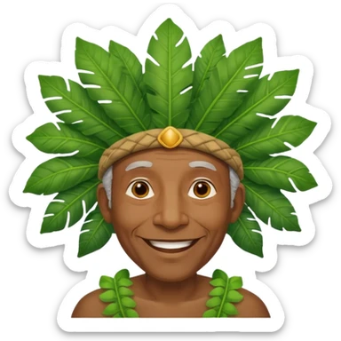 a old black man with jungle wearing a large leaf headgear bye  sticker
