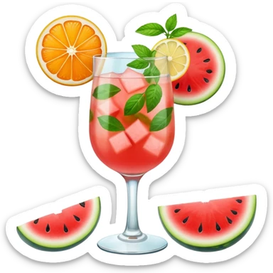 summer cocktail with lemon, watermelon, orange sticker