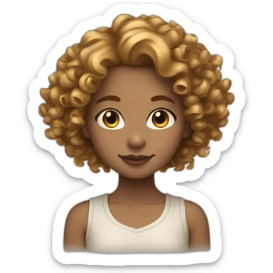 girl with light brown curly hair with golden curlies sticker
