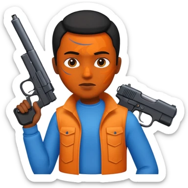 Transformer oranger and black with blue uses a gun sticker