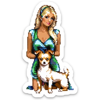 Paris Hilton with a small dog, pink theme sticker