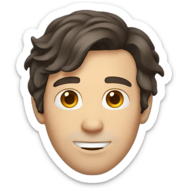 shaved white man with messy mid long dark brown hair sticker