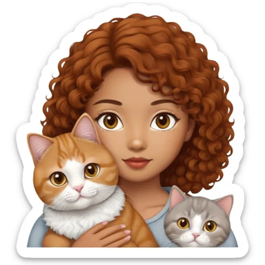 An asian girl with brown curly hair and a British shorthair cat with ginger and white fur  sticker