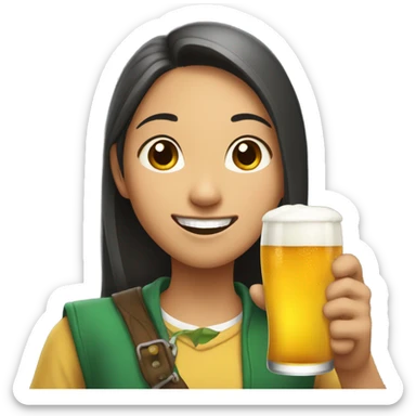 Asian girl with elf ears drinks beer sticker