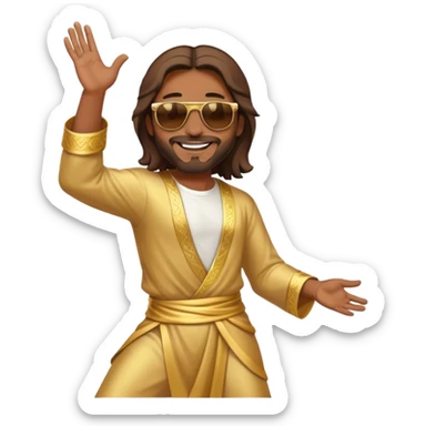 dancing figure of rejoicing Jesus with  sunglases golden  sticker