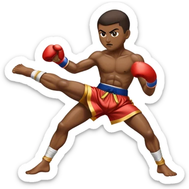 Cinematic Realistic Traditional Muay Thai Emoji, depicted as an intense dynamic martial arts scene featuring a fighter in traditional Muay Thai stance and attire, rendered with rich textures and energetic dramatic lighting that captures the sport's raw power. sticker