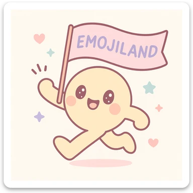 happy runner waving a flag that says 'emojiland' sticker