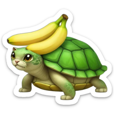 A cat in a turtle eat banana sticker