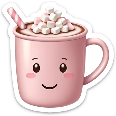 Light Pink mug of hot chocolate with marshmallows  sticker