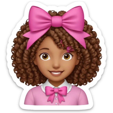 Uma menina morena cacheada com laço rosa no cabelo sticker