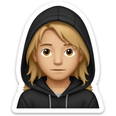 Boy with long hair wearing black hoodie sticker