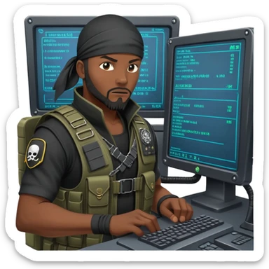 african-american mercenary black ninja pirate hacker terminal command center sticker