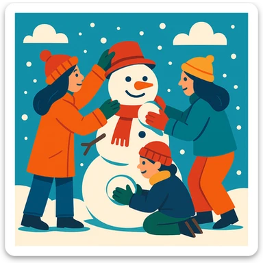people making a snowman sticker