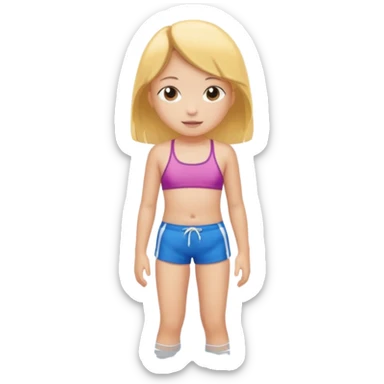 Child swimmer girl standing  only shorts no shirt sticker