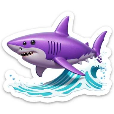 purple glitter shark on a cyan wave sticker