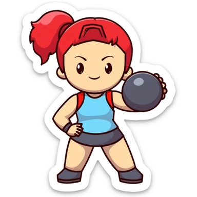 female pokemon trainer with red hair in a ponytail, holding a pokeball, confident pose sticker