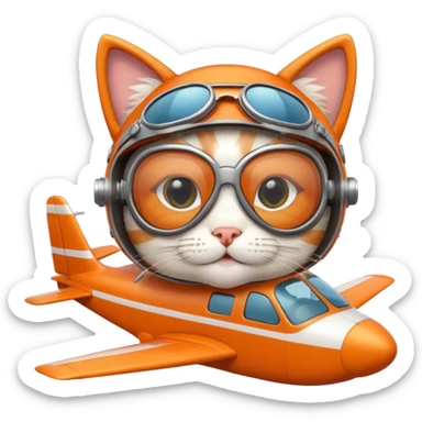 Cat flying a comically small airplane sticker