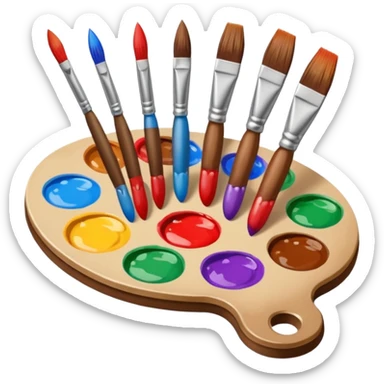 STICKER PINCEAUX ROUGE ET BRUN AVEC PALETTE DE PEINTURE ET TACHE DE PEINTURE sticker