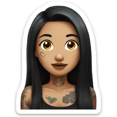 beautiful girl with tattoos, with long black hair sticker