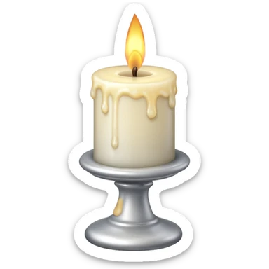 A silver candlestick holding a thick pillar candle glowing warmly. sticker