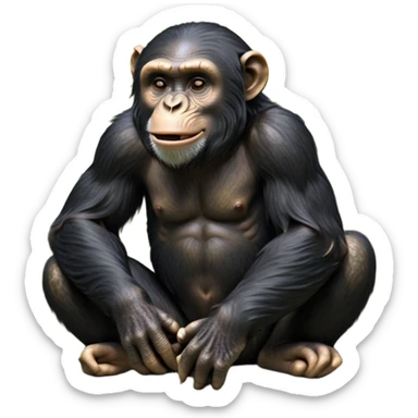 cinematic-chimpanzee-realistic-full-body-sitting-emoji,-long-powerful-arms-resting-on-its-knees,-expressive-dark-eyes-filled-with-intelligence-and-curiosity,-coarse-black-fur-textured-and-detailed,-softly-wrinkled-face-hinting-at-a-mischievous-smile,-slightly-open-mouth-showing-a-glimpse-of-teeth,-simplified-yet-realistic-focused-features,-highly-detailed,-glowing-with-a-warm-jungle-light

 sticker