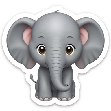 Cinematic Noble Baby Elephant Portrait Emoji, Poised and regal, with a tiny, endearing build and a soft, smooth gray hide, delicate floppy ears and a small, curious trunk, deep-set soulful eyes, Simplified yet sharp and sophisticated features, highly detailed, glowing with a gentle, dignified glow, high shine, intelligent and adorable, stylized with an air of miniature majesty, focused and attentive, soft glowing outline, capturing the essence of a watchful and confident little elephant, so majestic it feels as though it could toddle out of the screen with effortless authority! sticker