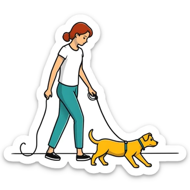 Woman walking a man on a leash with the man on all fours like a dog sticker
