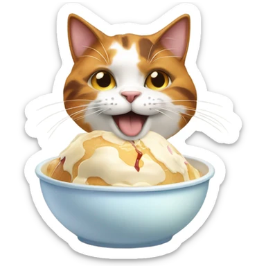 Calico cat eating ice cream sticker